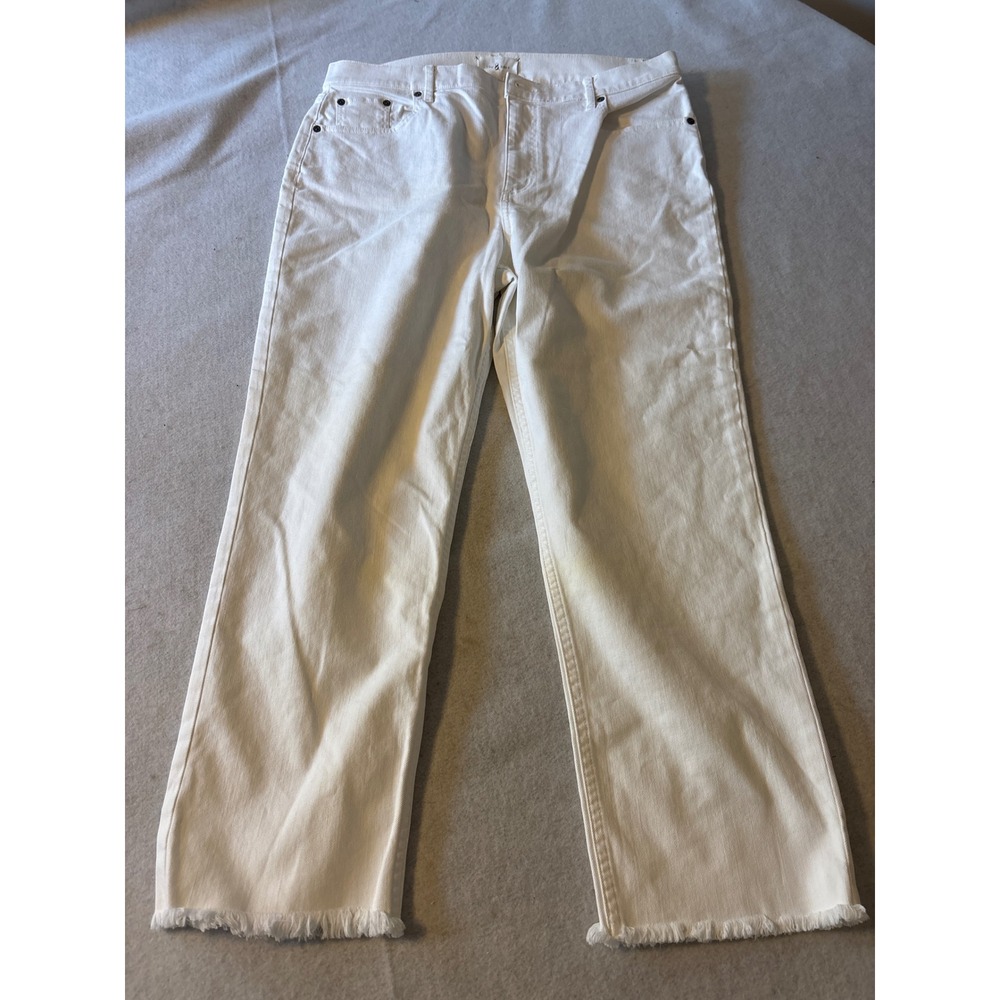 Lou & Grey Straight Crop Jeans Womens 31 White Excellent‎ Raw Hem High Waist